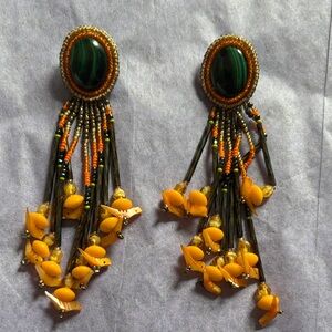 Vintage Green and Orange Beaded Earrings